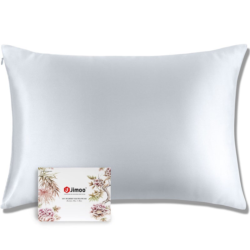 J JIMOO 100% Mulberry Silk Pillowcase for Hair and Skin, Both Sides 19 Momme Pure Natural Silk Pillowcases Soft Breathable Queen 20''Ã—30'', Silver Grey 1 Pack - Image 1